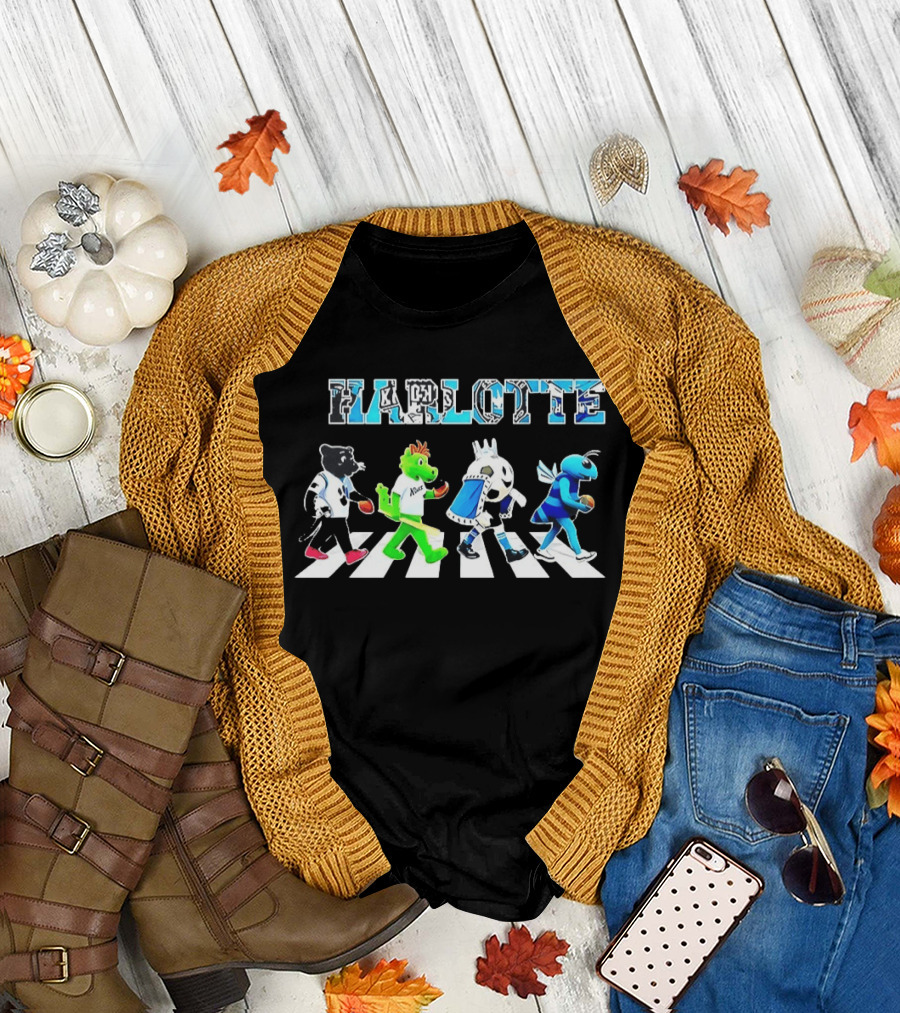 Charlotte Sports Teams Mascots Crossing Abbey Road T-Shirt