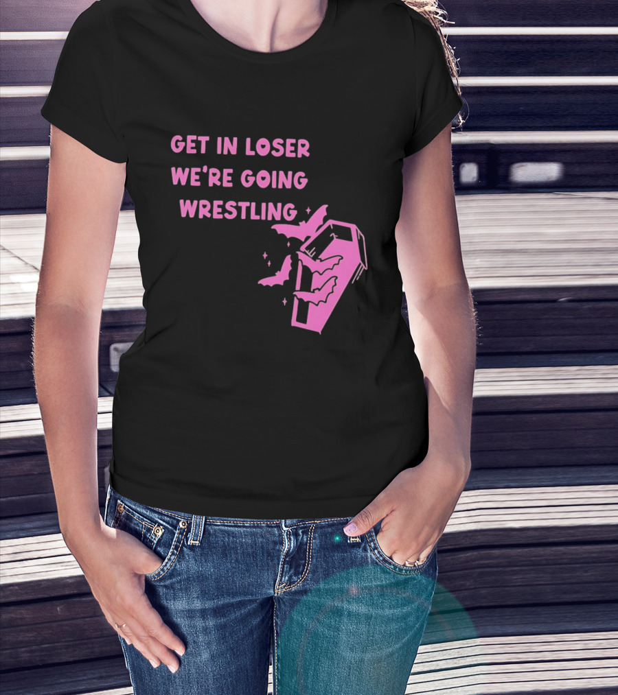 Get In Loser We're Going Wrestling Coffin With Bats And Stars T-Shirt
