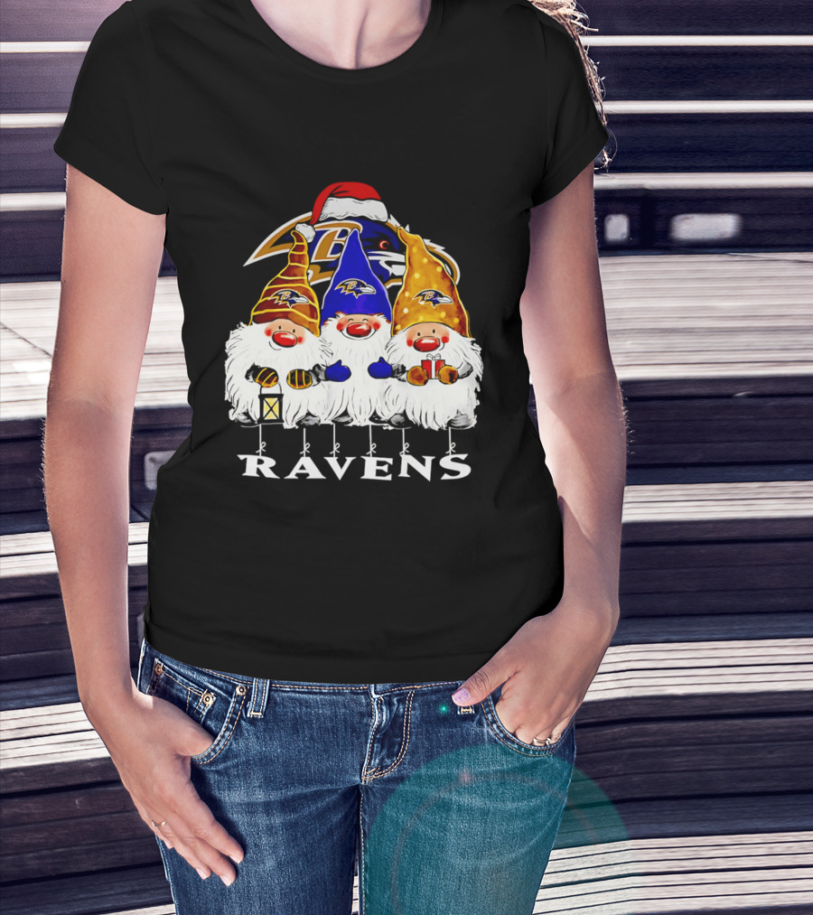 Gnomes Baltimore Ravens Christmas T-Shirt