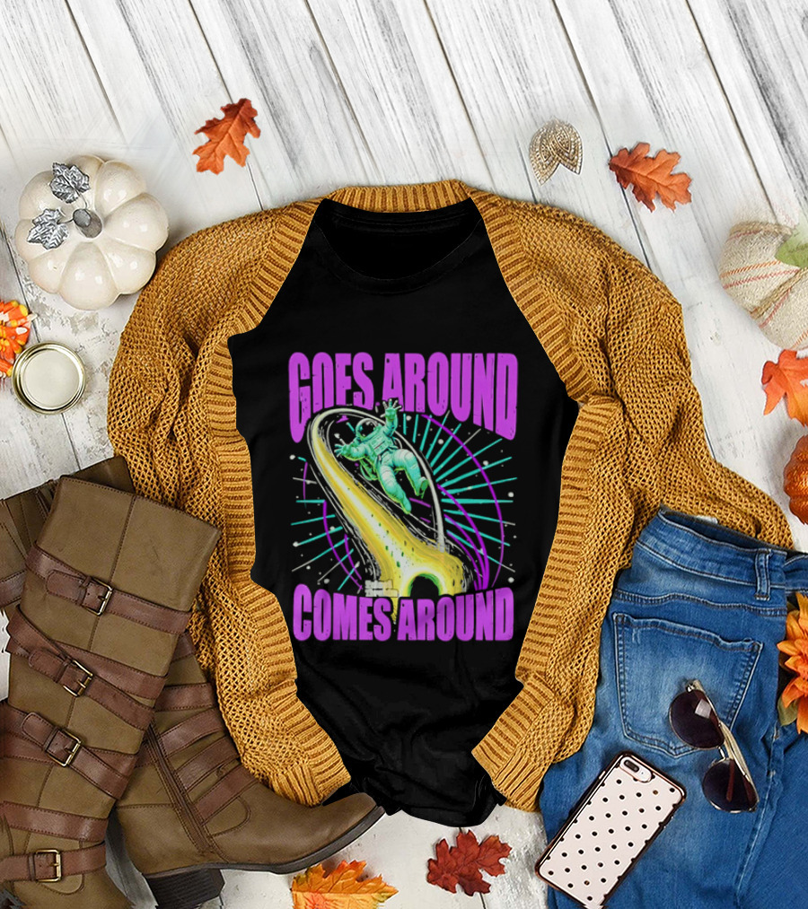 Goes Around Comes Around Astronaut Floating Space Retro Aesthetic T-Shirt