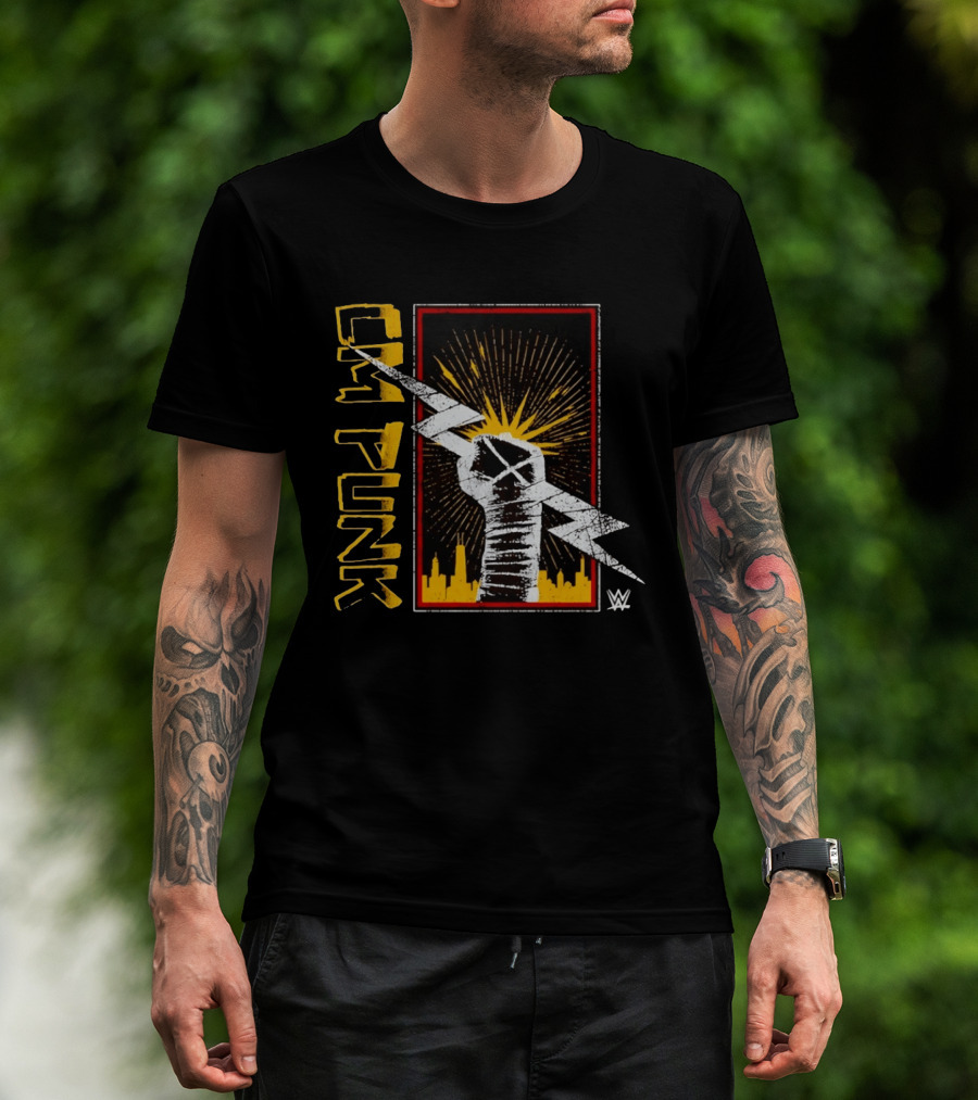 CM Punk WWE Best In The World Lightning Bolt Chicago Skyline Fist T-Shirt