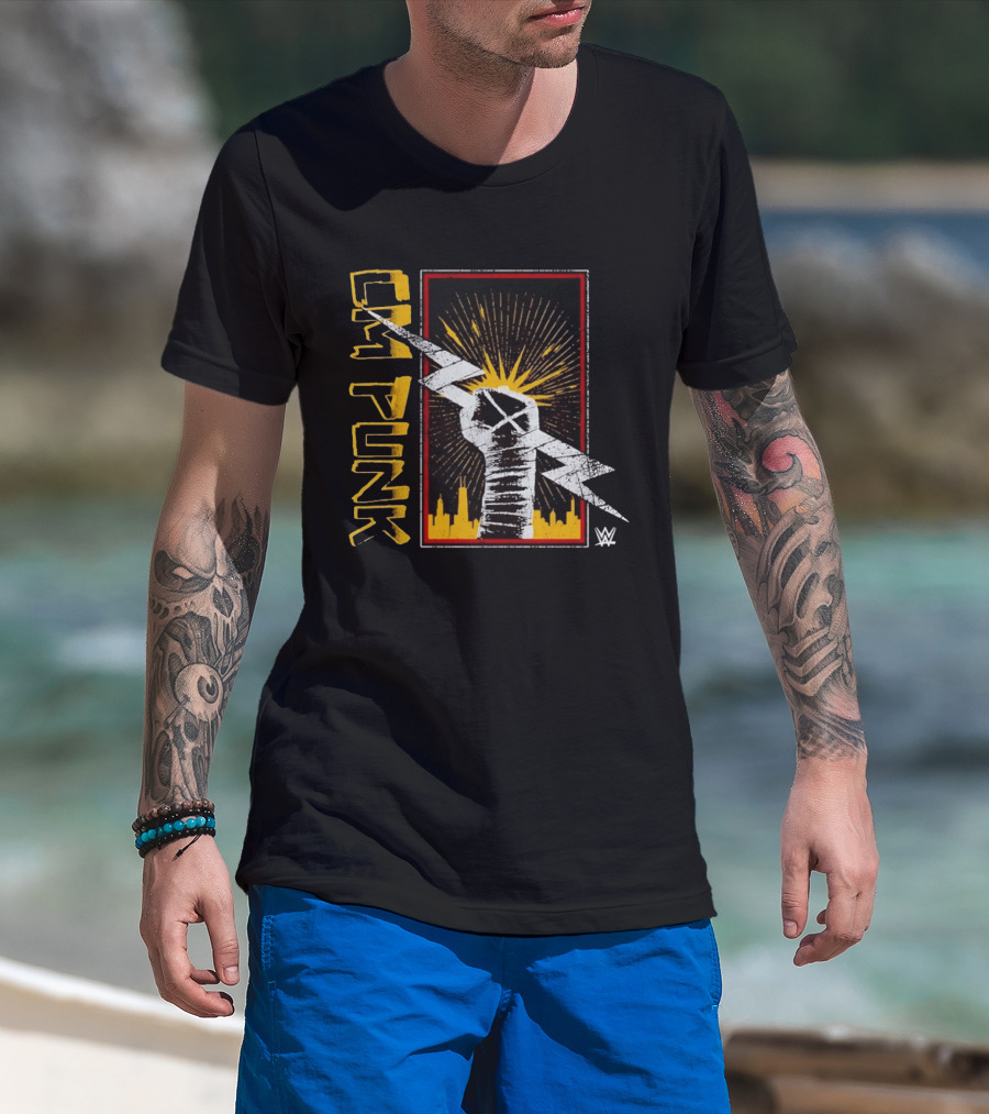 CM Punk WWE Best In The World Lightning Bolt Chicago Skyline Fist T-Shirt