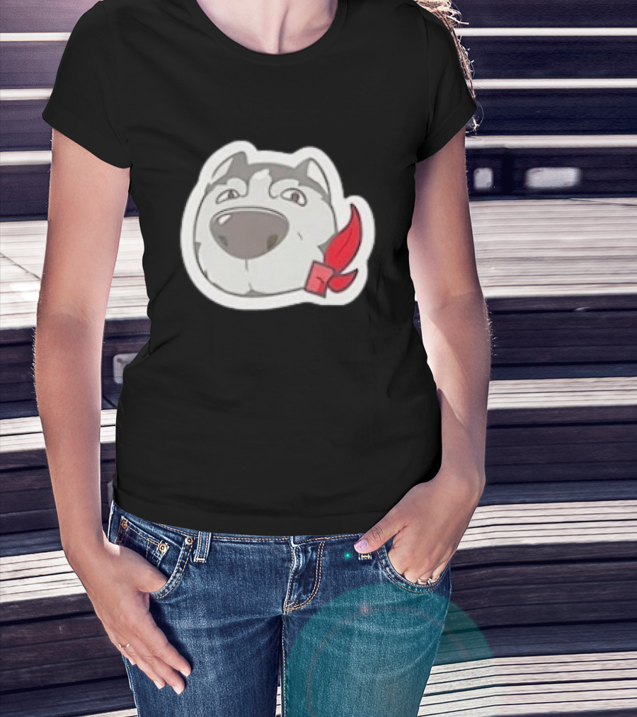 Husky Dog With Red Bandana Puppy Cute Cartoon Face T-Shirt
