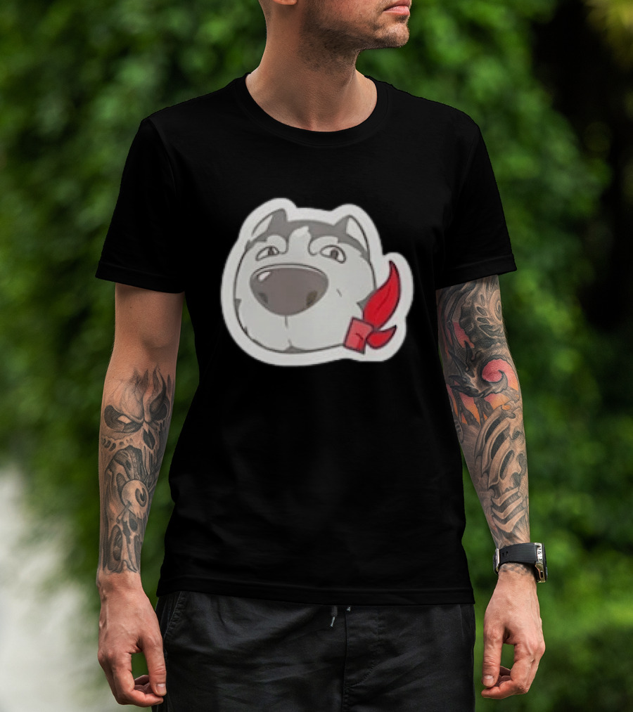 Husky Dog With Red Bandana Puppy Cute Cartoon Face T-Shirt