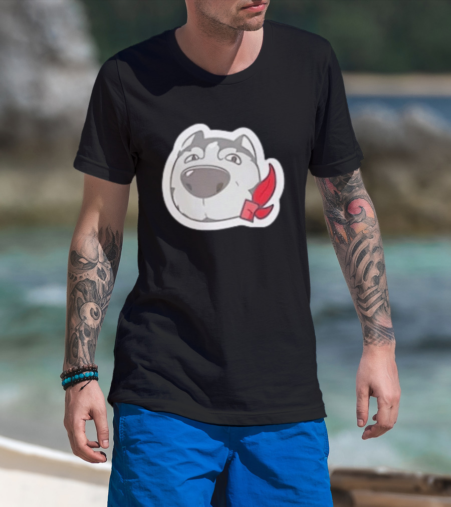 Husky Dog With Red Bandana Puppy Cute Cartoon Face T-Shirt