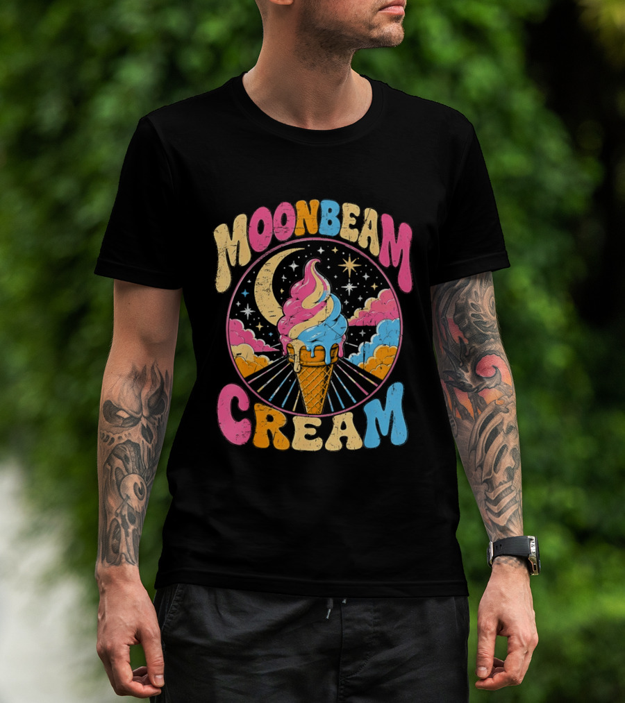 Moonbeam Cream Ice Cream Cone Crescent Moon And Stars T-Shirt