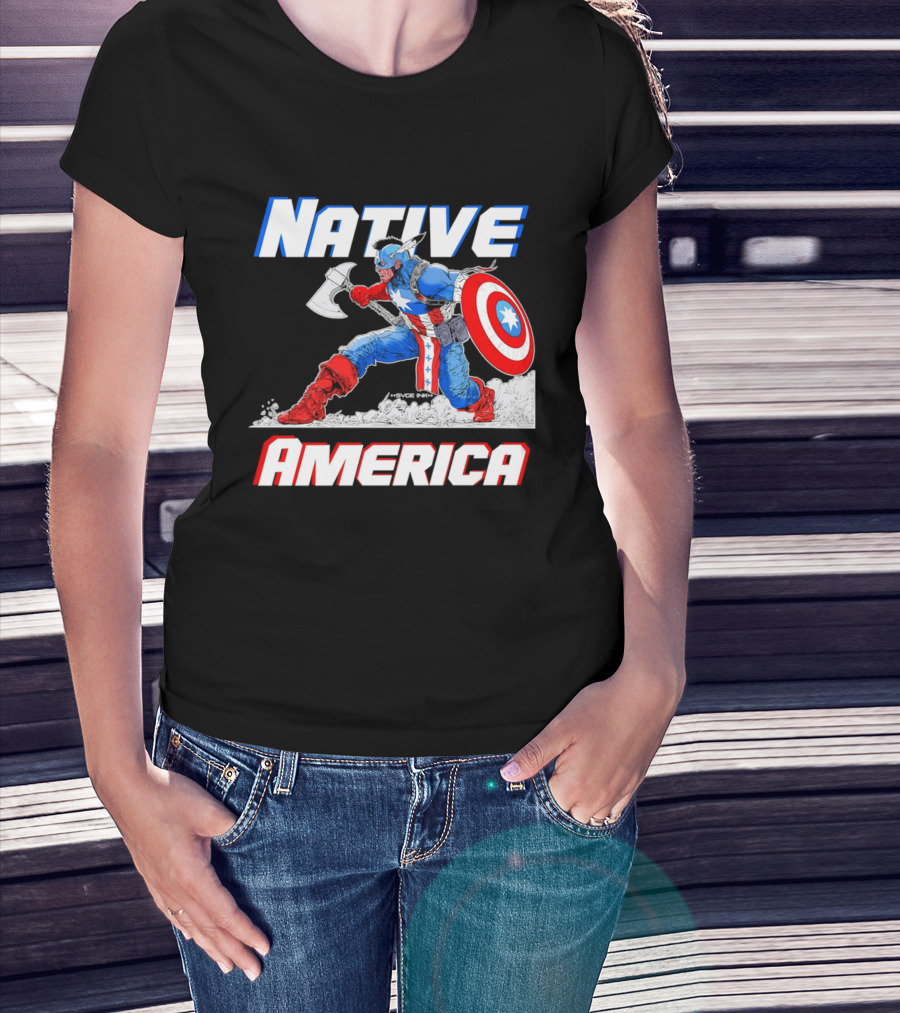 Native America Captain America Axe And Shield Hero T-Shirt