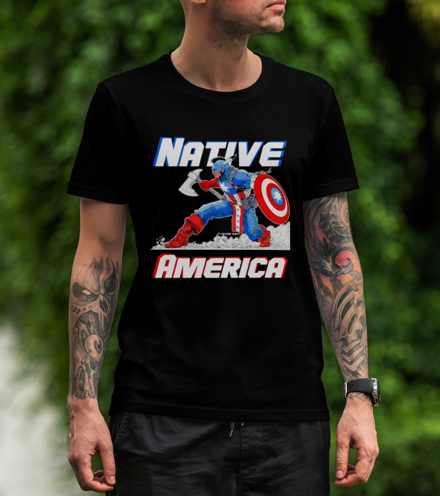 Native America Captain America Axe And Shield Hero T-Shirt