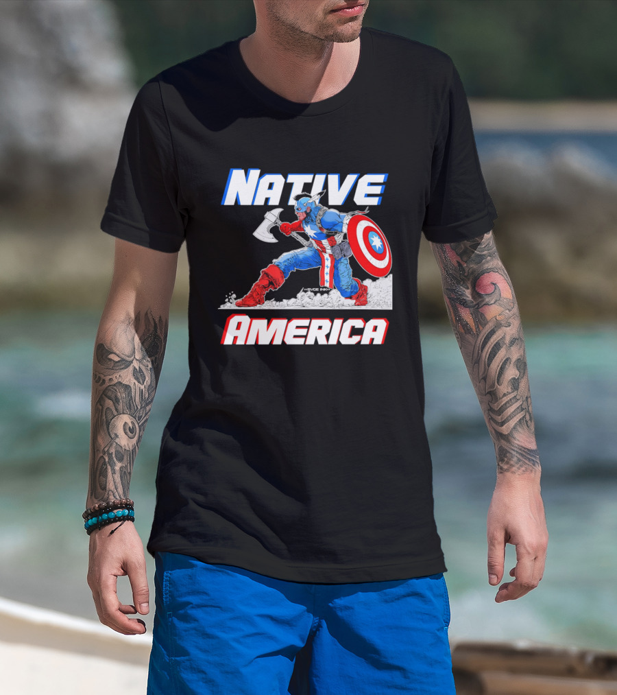 Native America Captain America Axe And Shield Hero T-Shirt