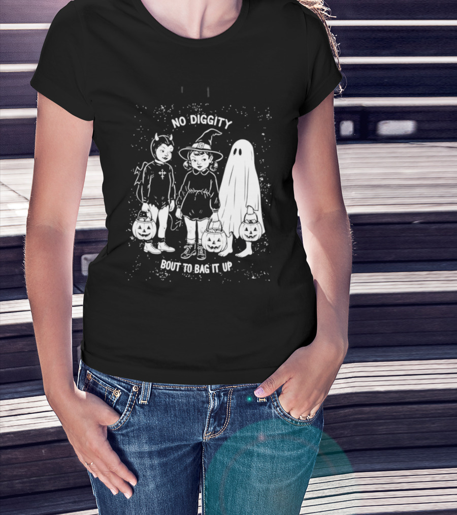No Diggity Bout To Bag It Up Halloween Ghost Witch Devil Kids Spooky Season T-Shirt