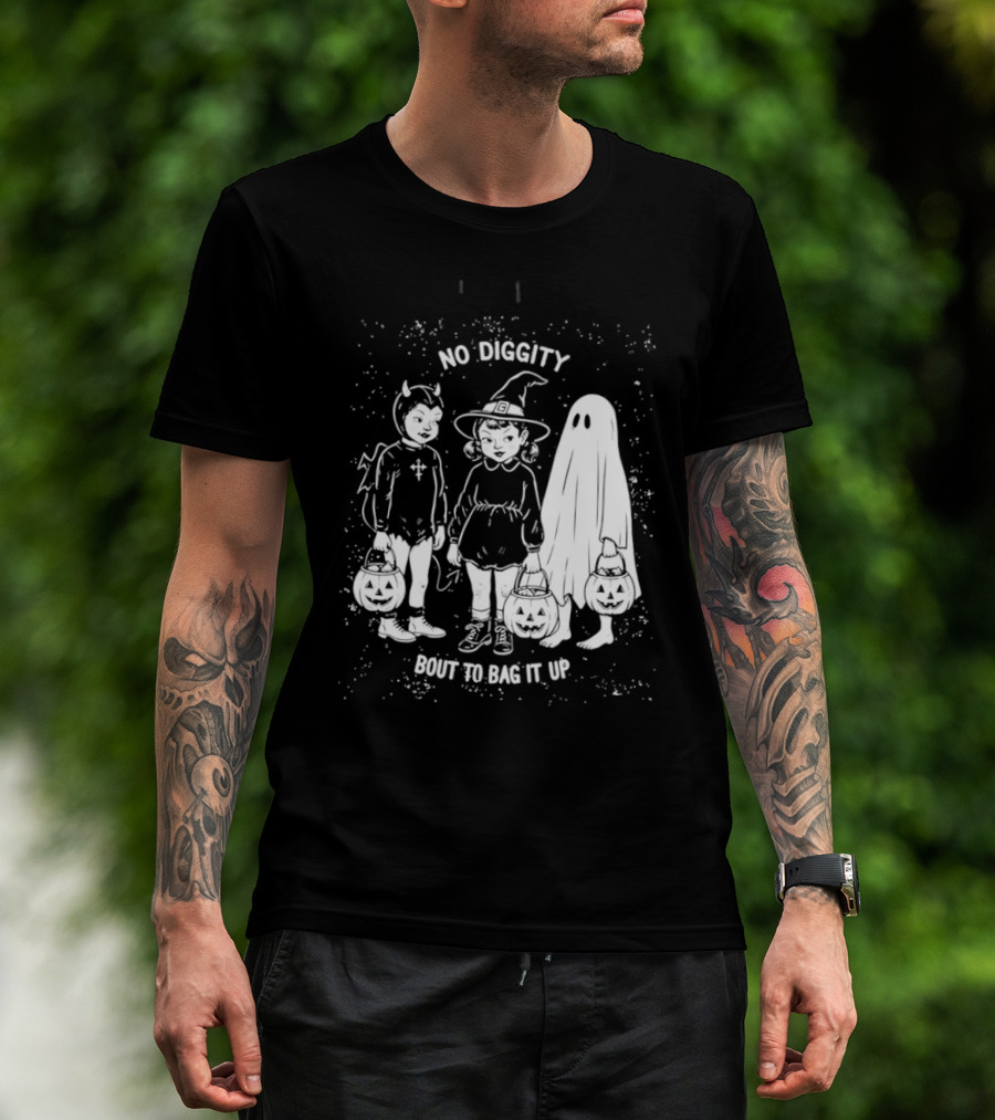 No Diggity Bout To Bag It Up Halloween Ghost Witch Devil Kids Spooky Season T-Shirt