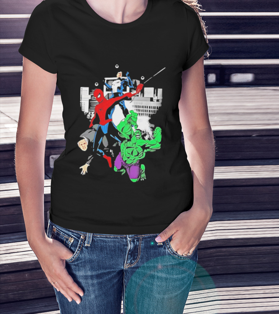 Spider Man The Punisher And The Hulk Marvel Comic Heroes Collage T-Shirt