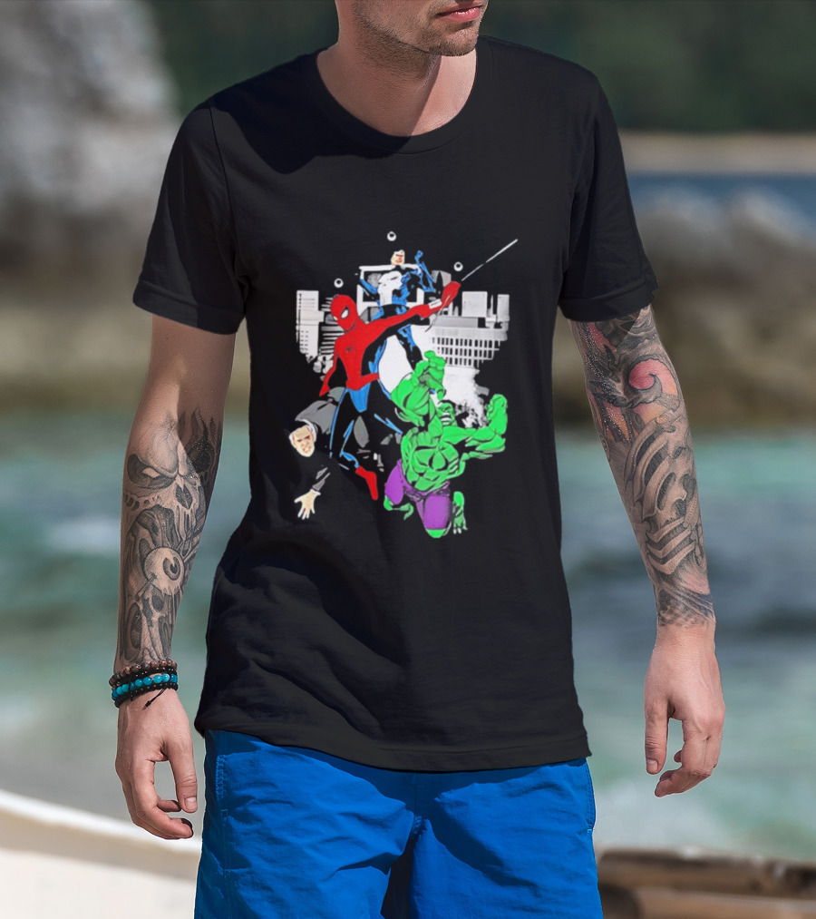Spider Man The Punisher And The Hulk Marvel Comic Heroes Collage T-Shirt