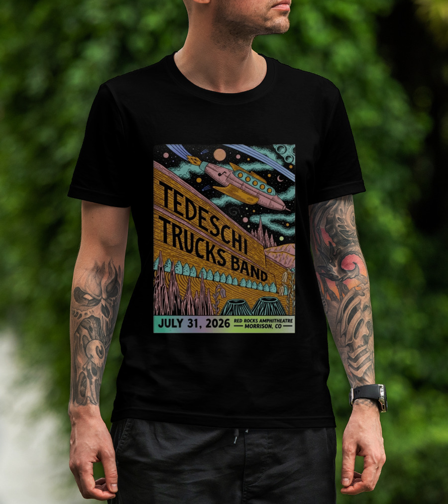 Tedeschi Trucks Band Red Rocks Concert July 31 2026 Morrison CO Spaceship T-Shirt