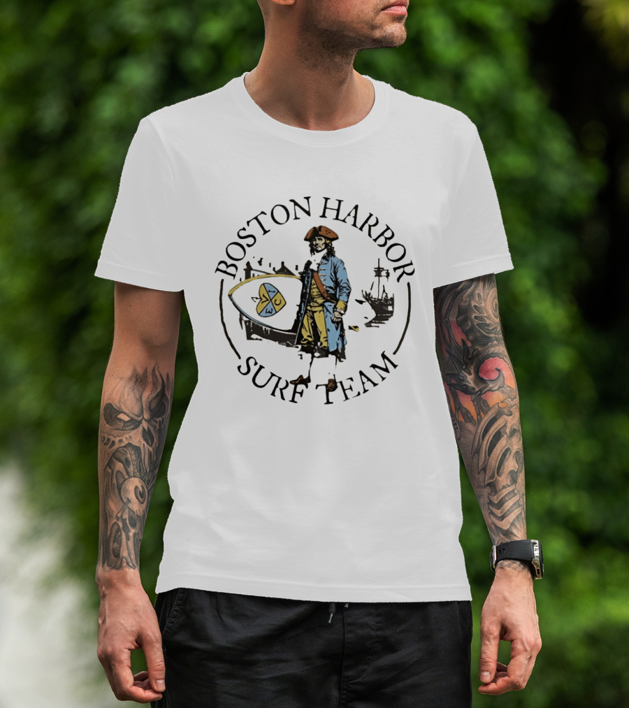 Boston Harbor Surf Team Vintage Sailor With Surfboard T-Shirt