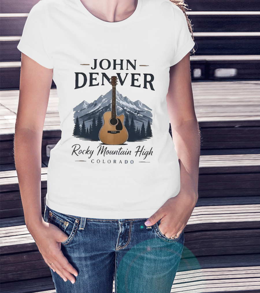 John Denver Rocky Mountain High Colorado Guitar Mountain Scene T-Shirt