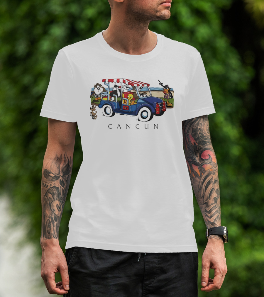 Looney Tunes Cancun Beach Adventure Golf Cart Bugs Tweety Daffy T-Shirt