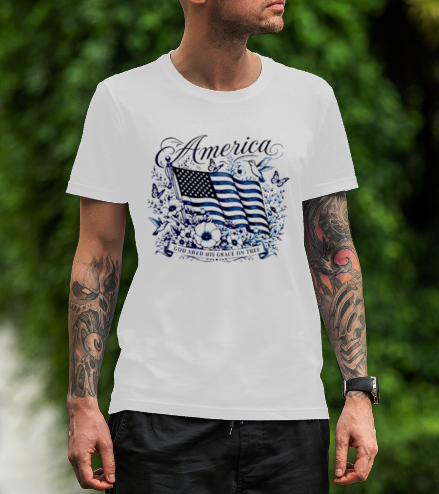 America God Shed His Grace On Thee Flag And Nature T-Shirt