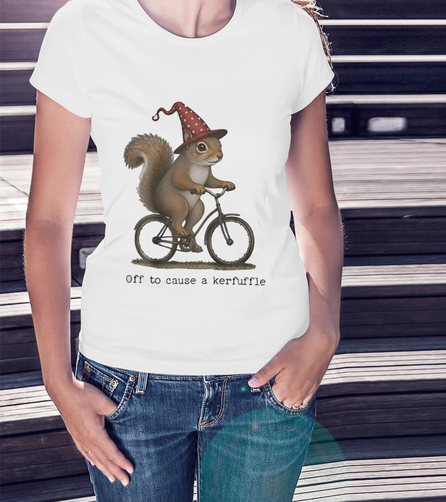 Squirrel In Wizard Hat Riding Bicycle Off To Cause A Kerfuffle T-Shirt