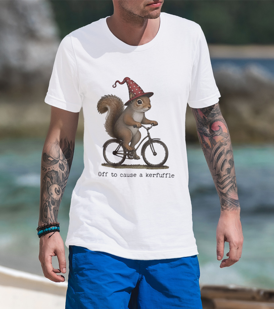 Squirrel In Wizard Hat Riding Bicycle Off To Cause A Kerfuffle T-Shirt