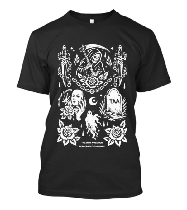 The Amity Affliction X Popcorn Tattoo Sydney Grim Reaper Floral Cemetery TAA T-Shirt