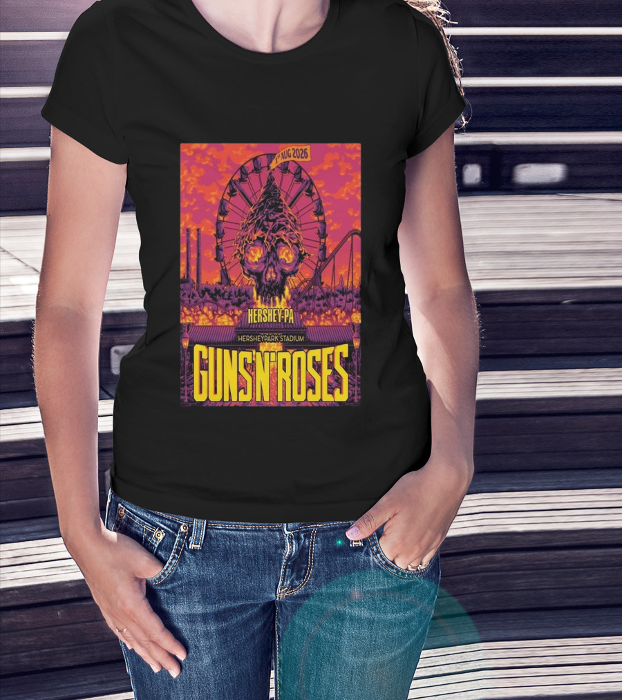 Guns N' Roses Aug 01 2026 Hersheypark Stadium Hershey PA Ferris Wheel Skull Tour T-Shirt