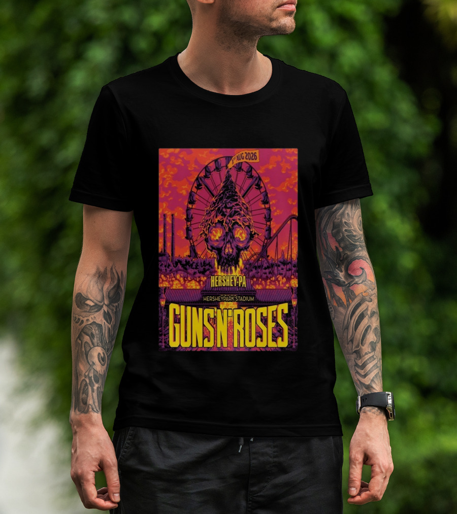 Guns N' Roses Aug 01 2026 Hersheypark Stadium Hershey PA Ferris Wheel Skull Tour T-Shirt