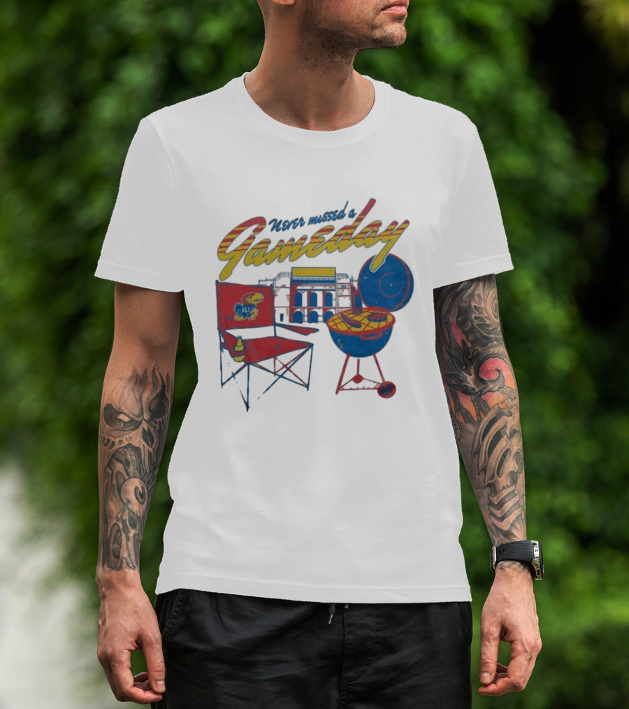 Kansas Jayhawks Never Missed A Gameday BBQ Chair Stadium Grill T-Shirt