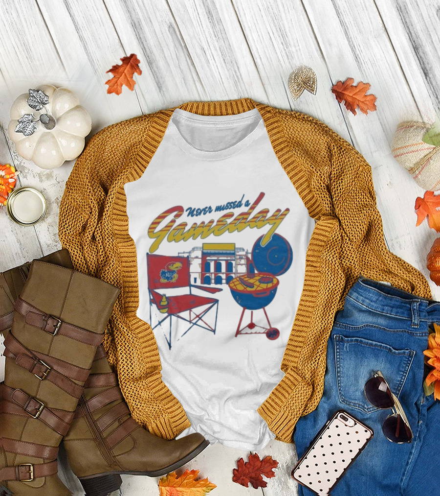 Kansas Jayhawks Never Missed A Gameday BBQ Chair Stadium Grill T-Shirt