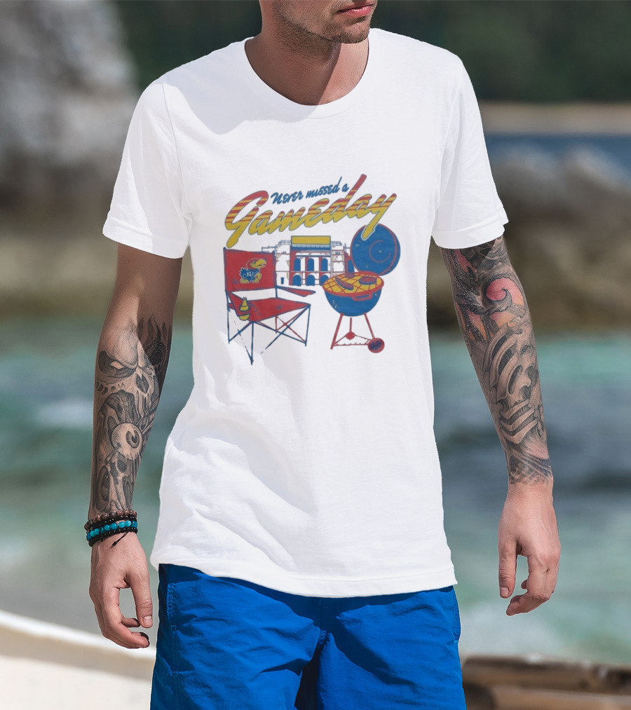 Kansas Jayhawks Never Missed A Gameday BBQ Chair Stadium Grill T-Shirt