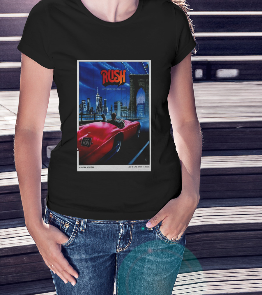 Rush Fifty Something Tour 2026 Manhattan NYC July 28 30 August 1 3 New York Bridge Red Car T-Shirt