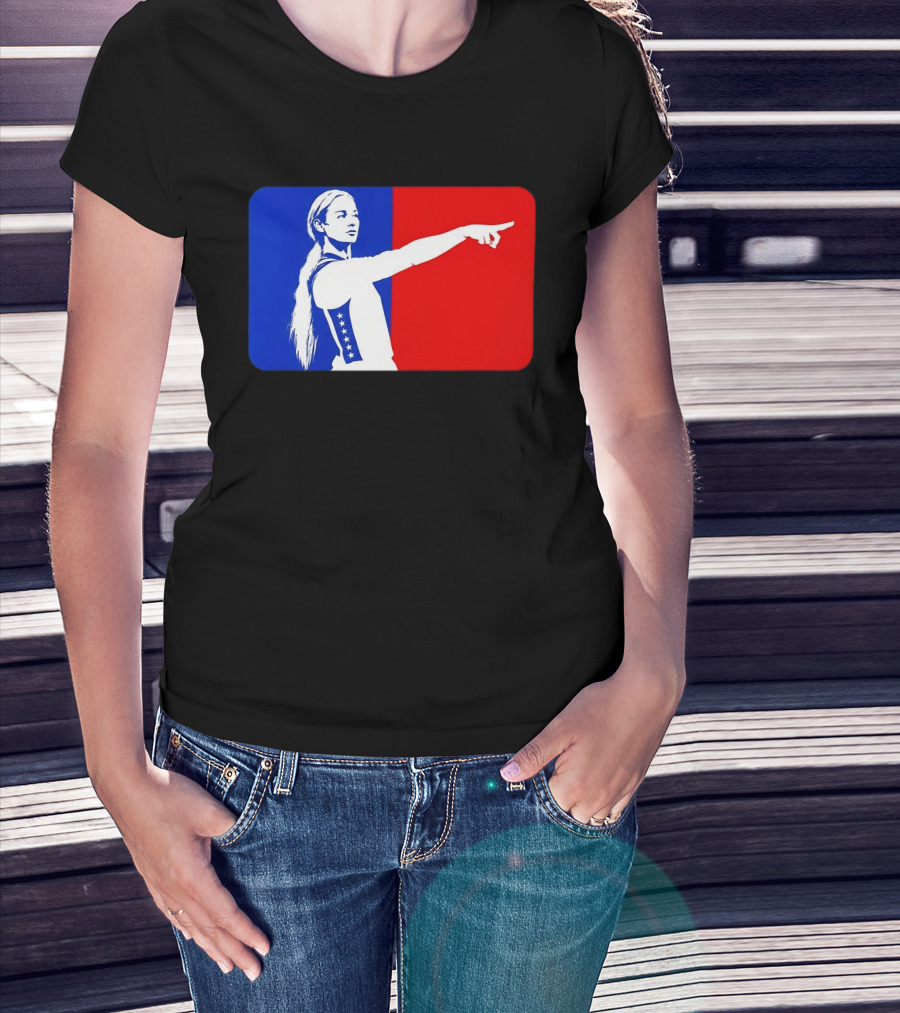 Sophie Cunningham WNBA 2026 Pointing Gesture In Blue And Red T-Shirt