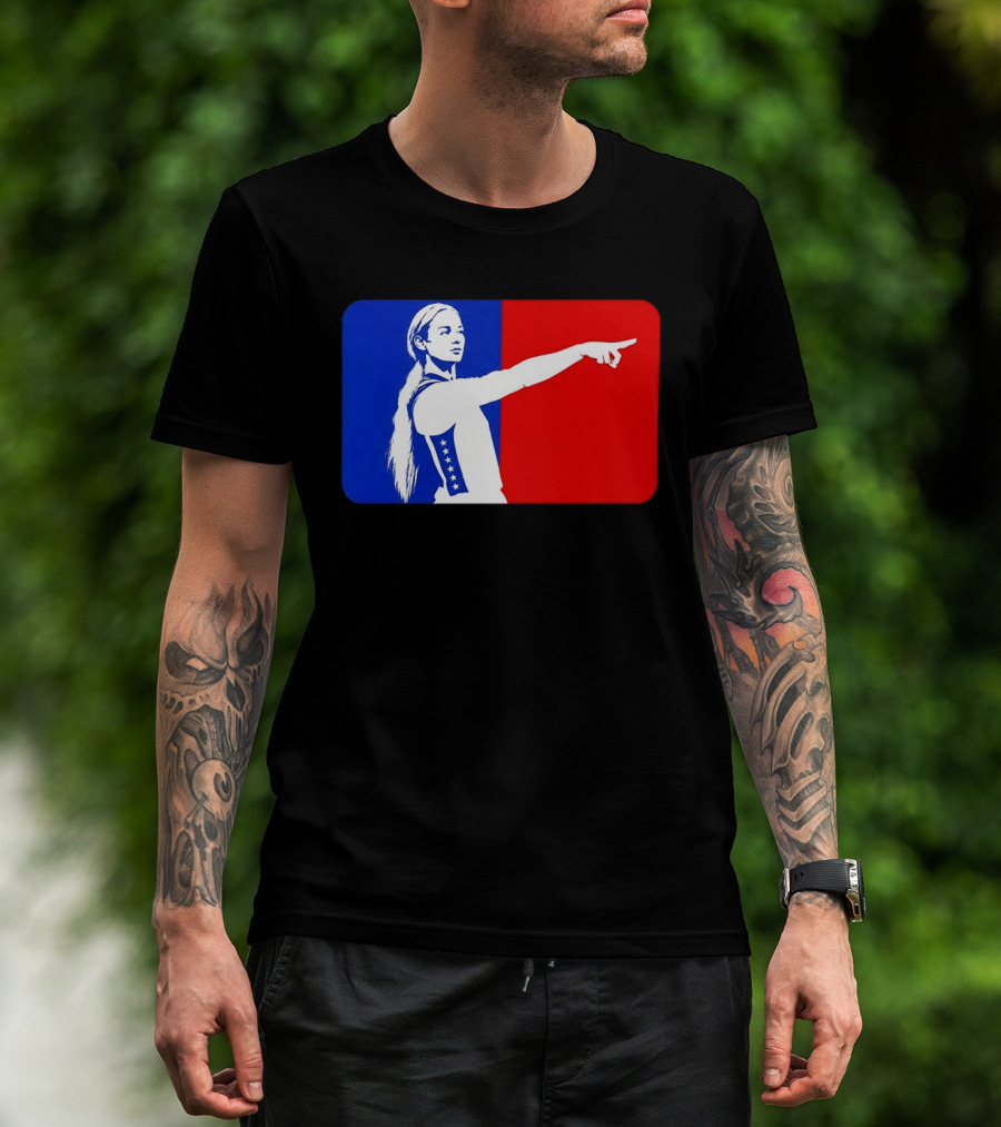 Sophie Cunningham WNBA 2026 Pointing Gesture In Blue And Red T-Shirt