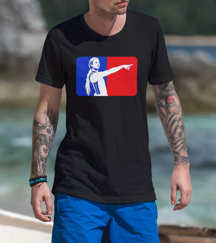 Sophie Cunningham WNBA 2026 Pointing Gesture In Blue And Red T-Shirt