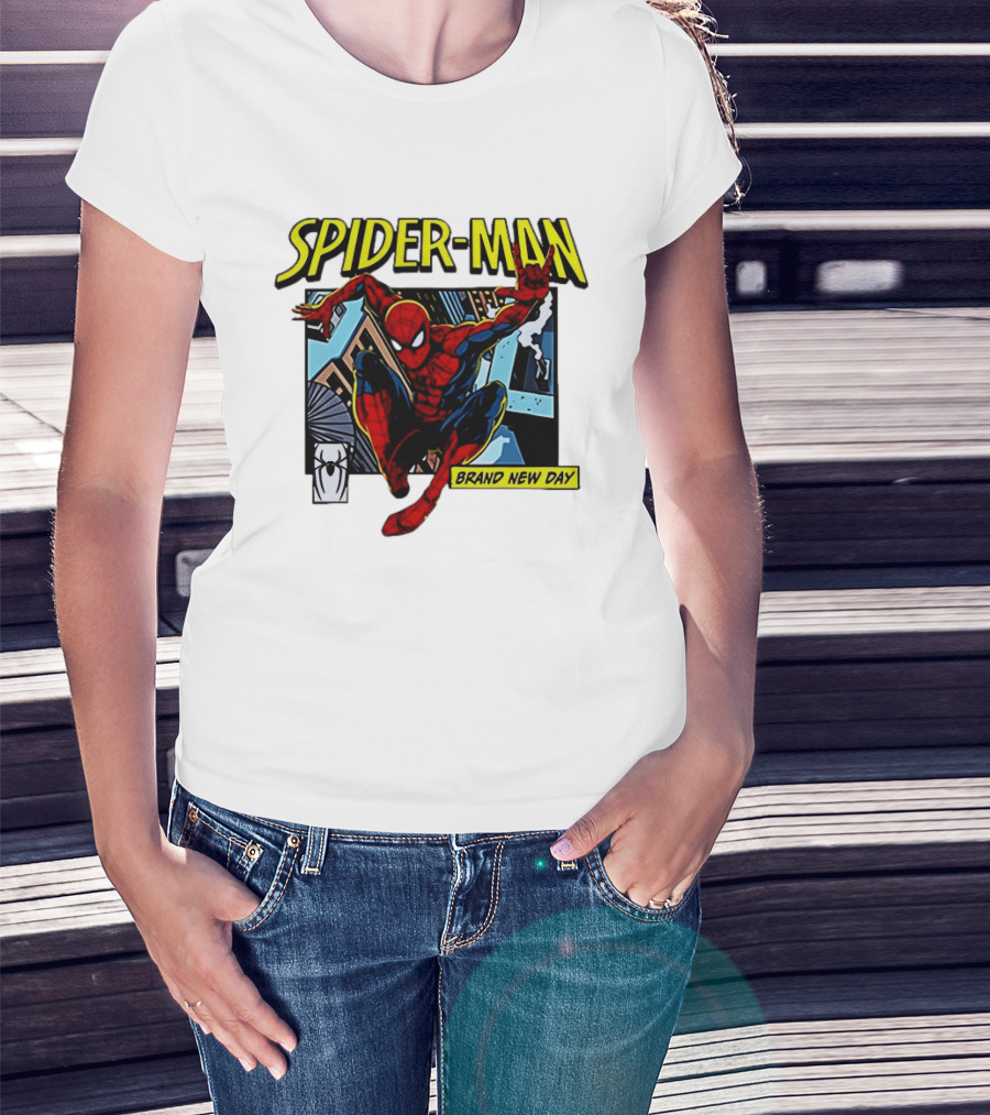 Spider Man Brand New Day Iconic Comic Style Swinging Action T-Shirt