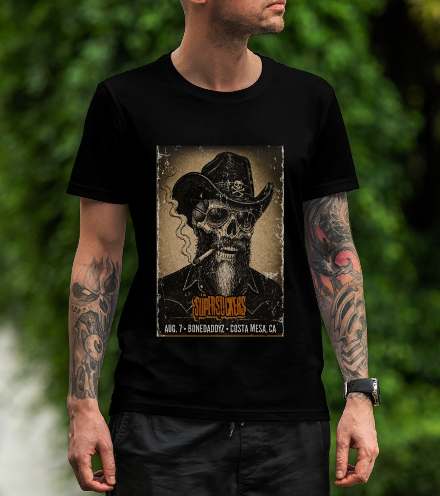 Supersuckers Aug 7 Bonedadydz Costa Mesa CA Cowboy Skull Smoking T-Shirt