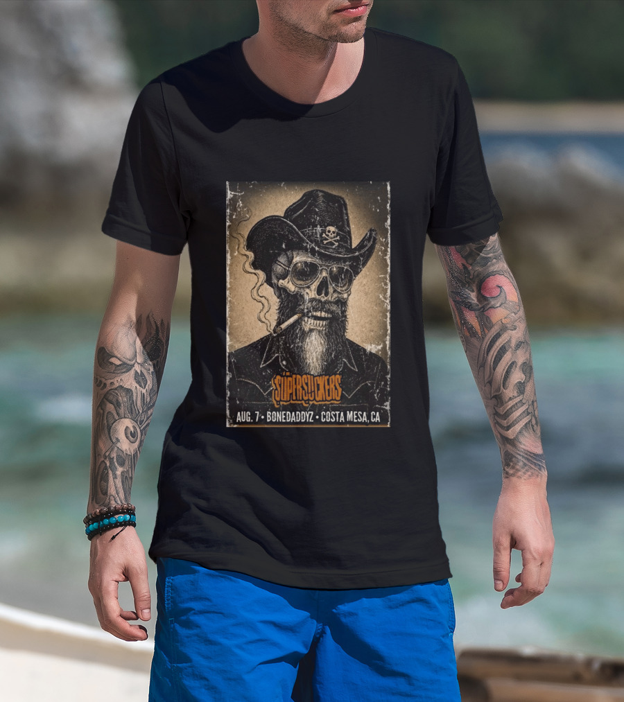 Supersuckers Aug 7 Bonedadydz Costa Mesa CA Cowboy Skull Smoking T-Shirt