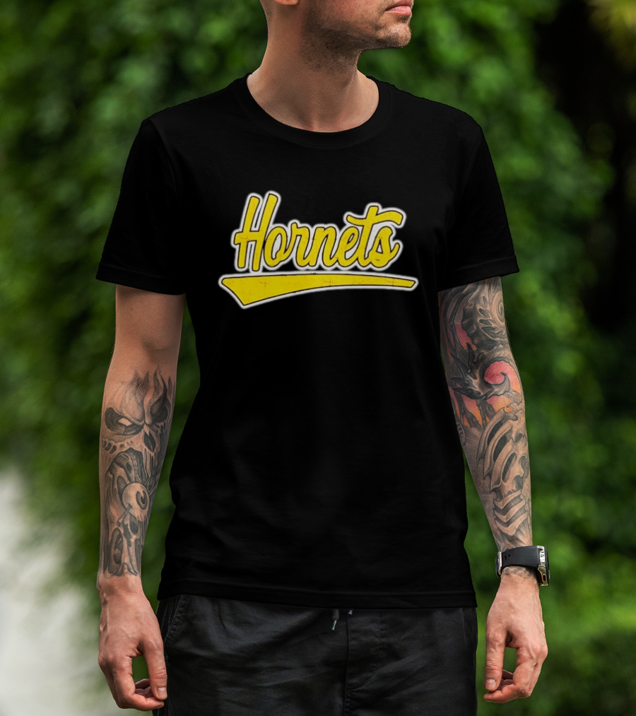 Hornets Team Yellow Text Stylized Font T-Shirt