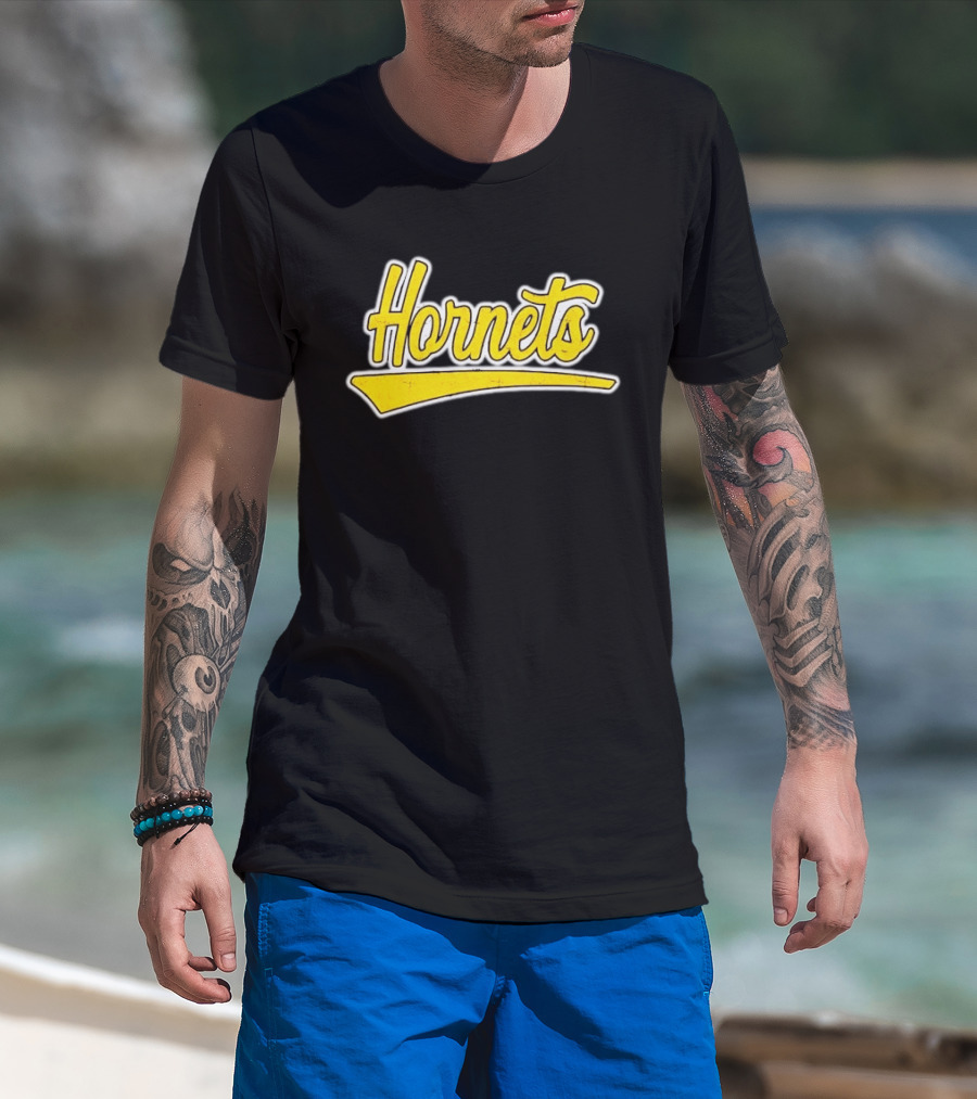 Hornets Team Yellow Text Stylized Font T-Shirt