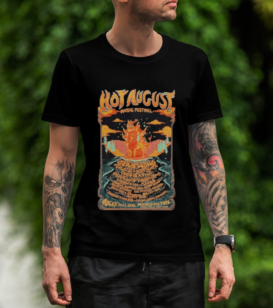 Hot August Music Festival 2026 Oregon Ridge Park Featuring Grace Stone Galactic Hartska Dogs Brass Playground Elise Testone DJ Williams T-Shirt