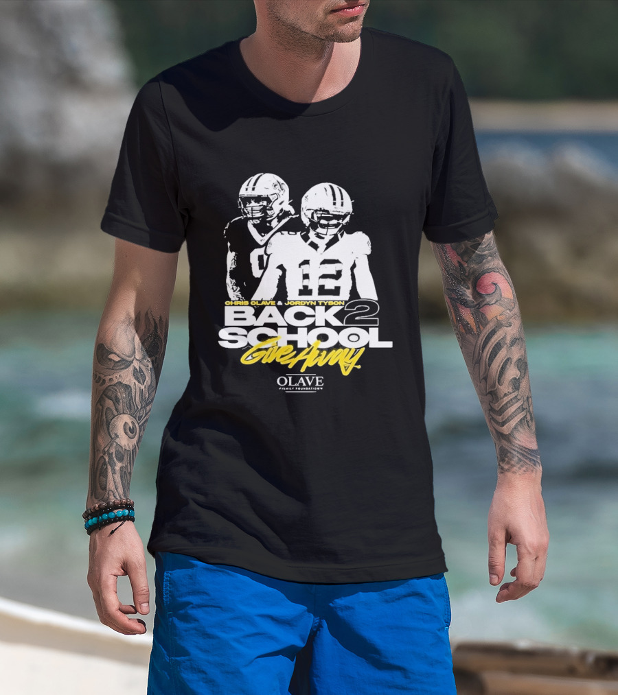 Chris Olave Jordyn Tyson Back 2 School Give Away Olave Connections T-Shirt