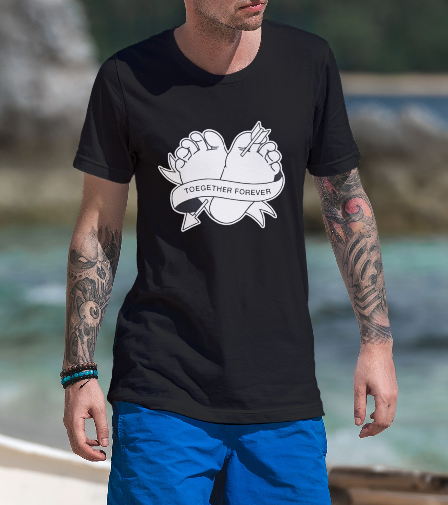 Cupid's Piercing Toegther Forever Two Feet Arrow Heart Ribbon T-Shirt