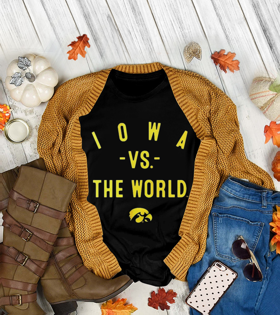 Iowa Hawkeyes NCAA Football Iowa Vs The World 2026 Yellow Text With Hawkeye T-Shirt