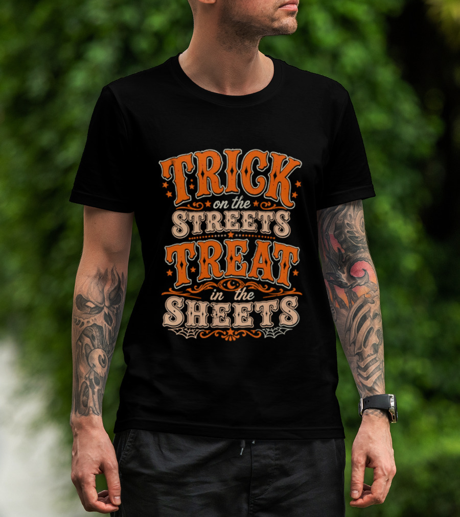 Halloween Trick On The Streets Treat In The Sheets Vintage Orange T-Shirt