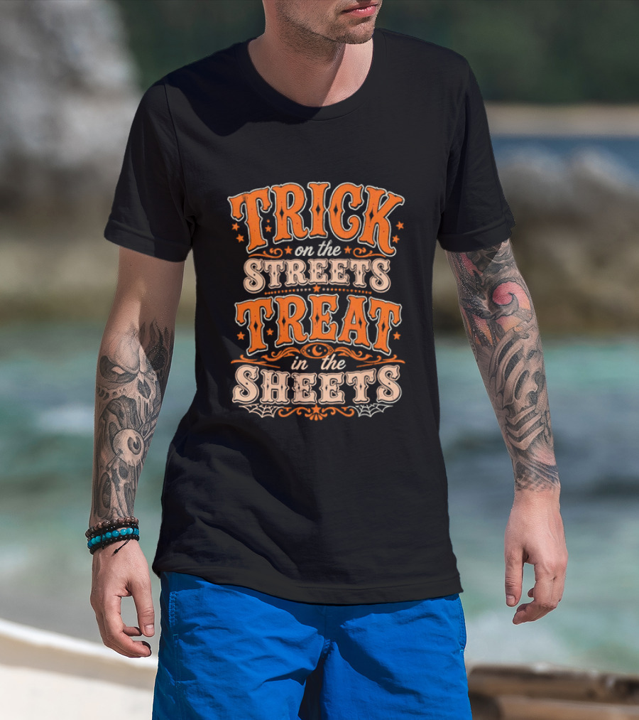 Halloween Trick On The Streets Treat In The Sheets Vintage Orange T-Shirt