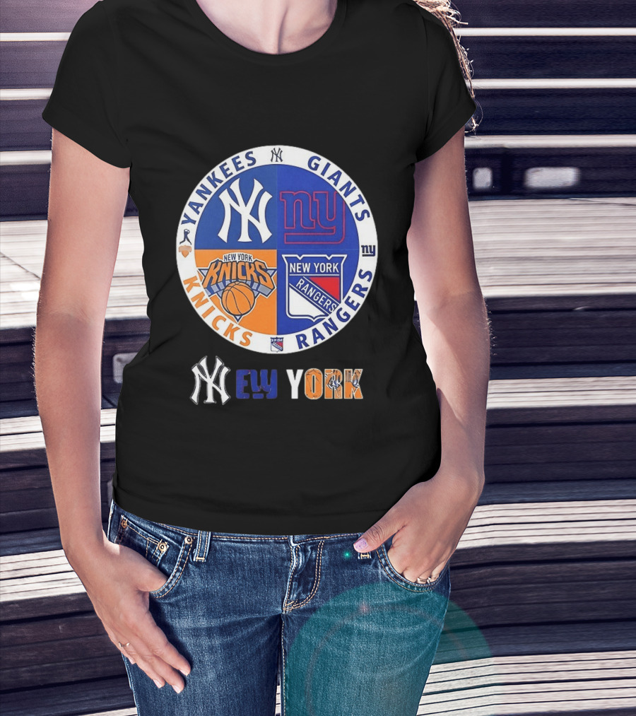 Yankees Giants Knicks Rangers New York Sports Teams Logos T-Shirt
