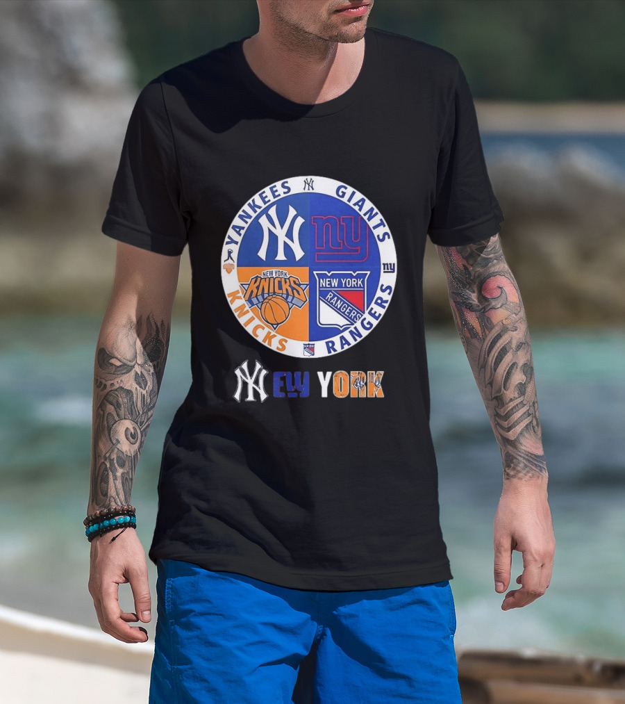 Yankees Giants Knicks Rangers New York Sports Teams Logos T-Shirt