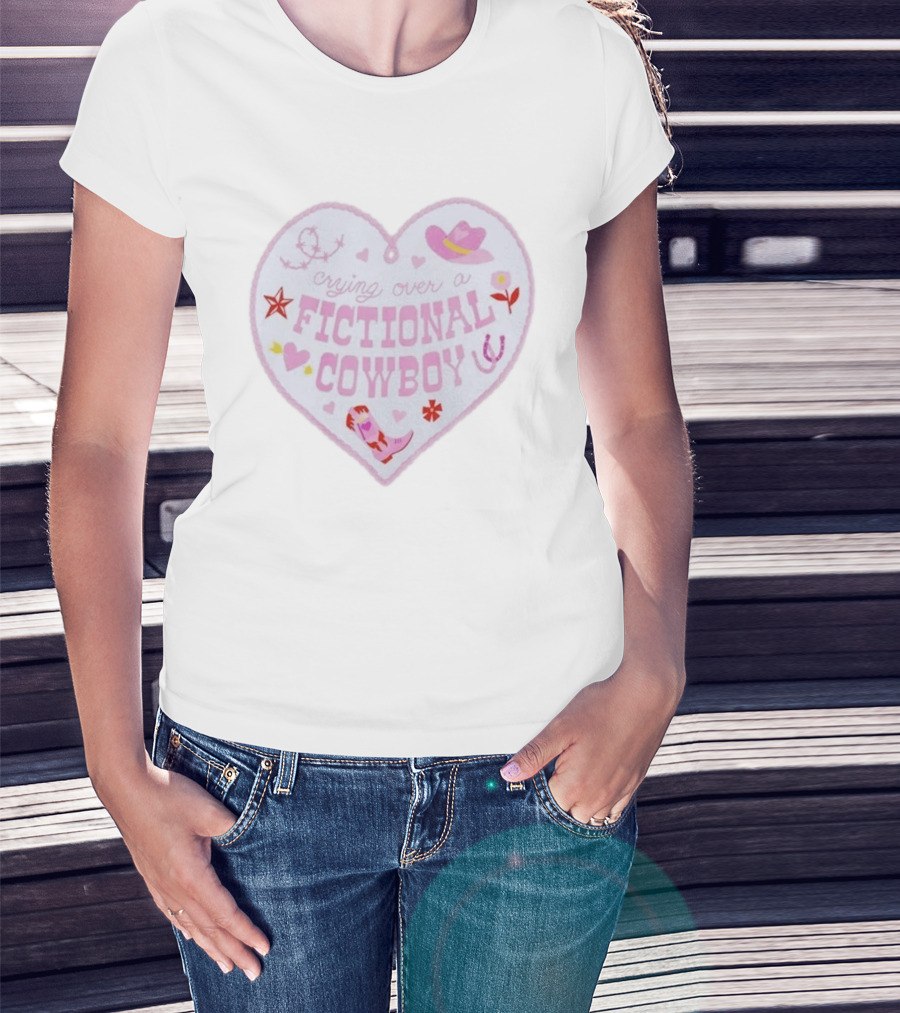 Crying Over A Fictional Cowboy Heart With Pink Hat Boot And Horseshoe T-Shirt