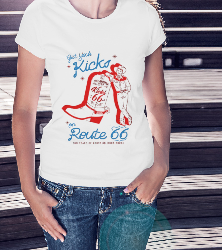 Get Your Kicks On Route 66 100 Years 1926 2026 Oklahoma City Cowboy T-Shirt
