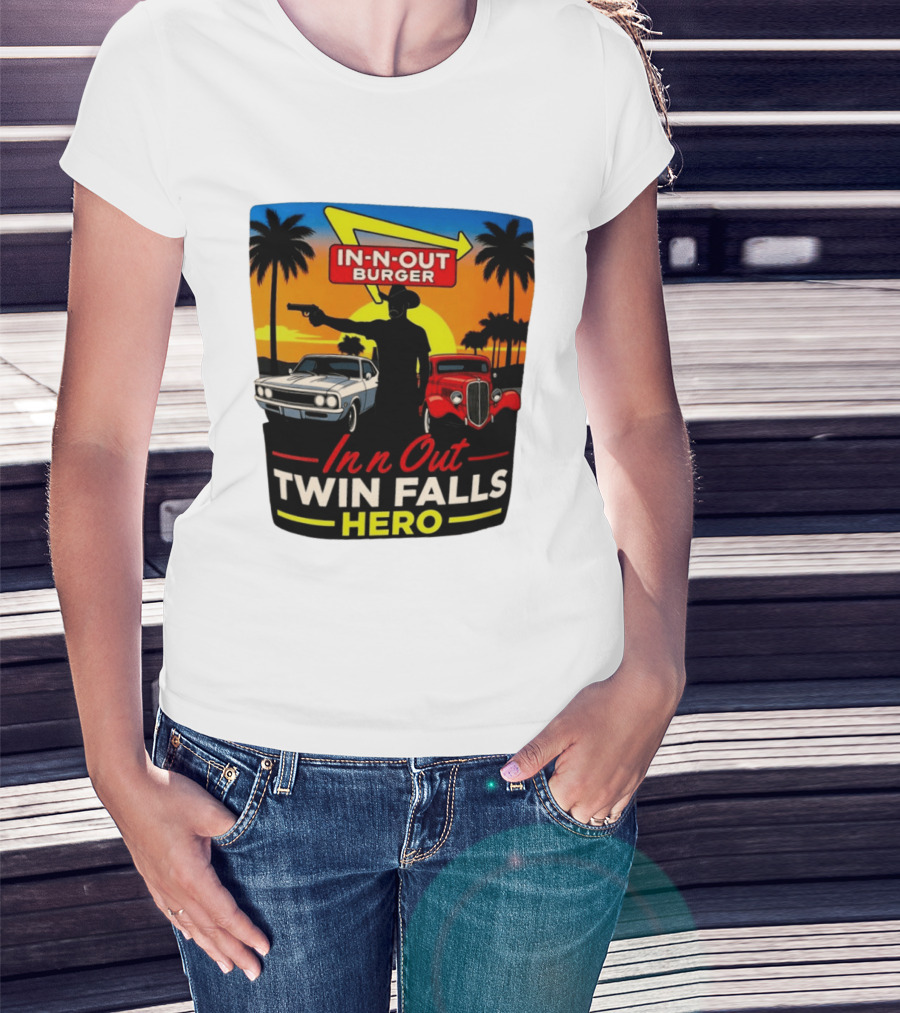 In N Out Burger Twin Falls Hero Sunset Cars Palms 2026 T-Shirt
